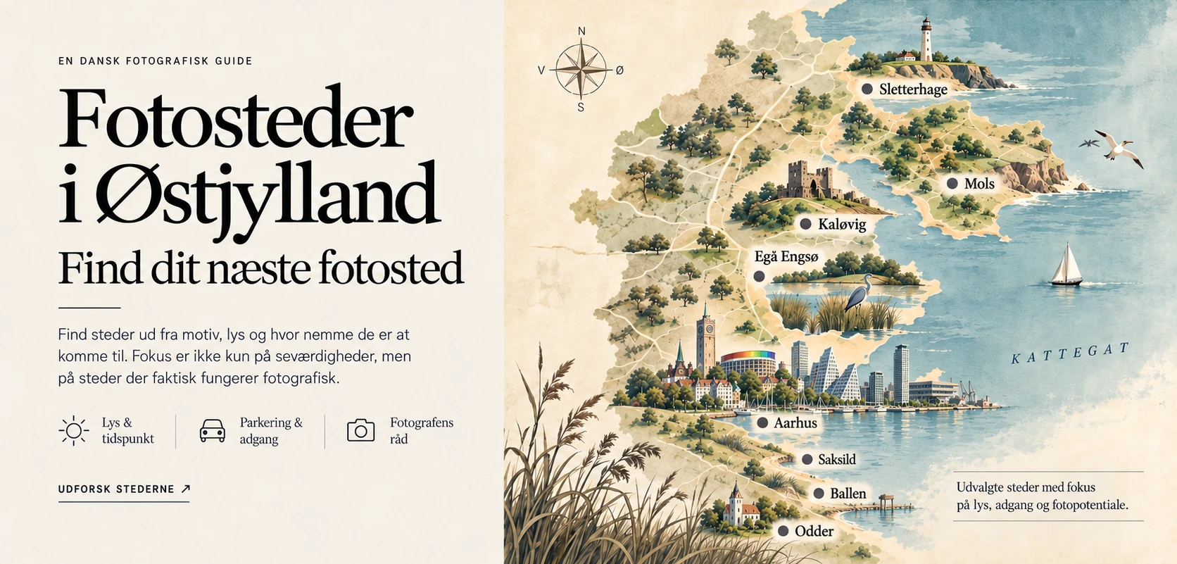Fotosteder i Østjylland. Illustreret fotografisk guide med Aarhus, Egå Engsø, Kaløvig, Mols, Sletterhage, Saksild, Ballen og Odder.